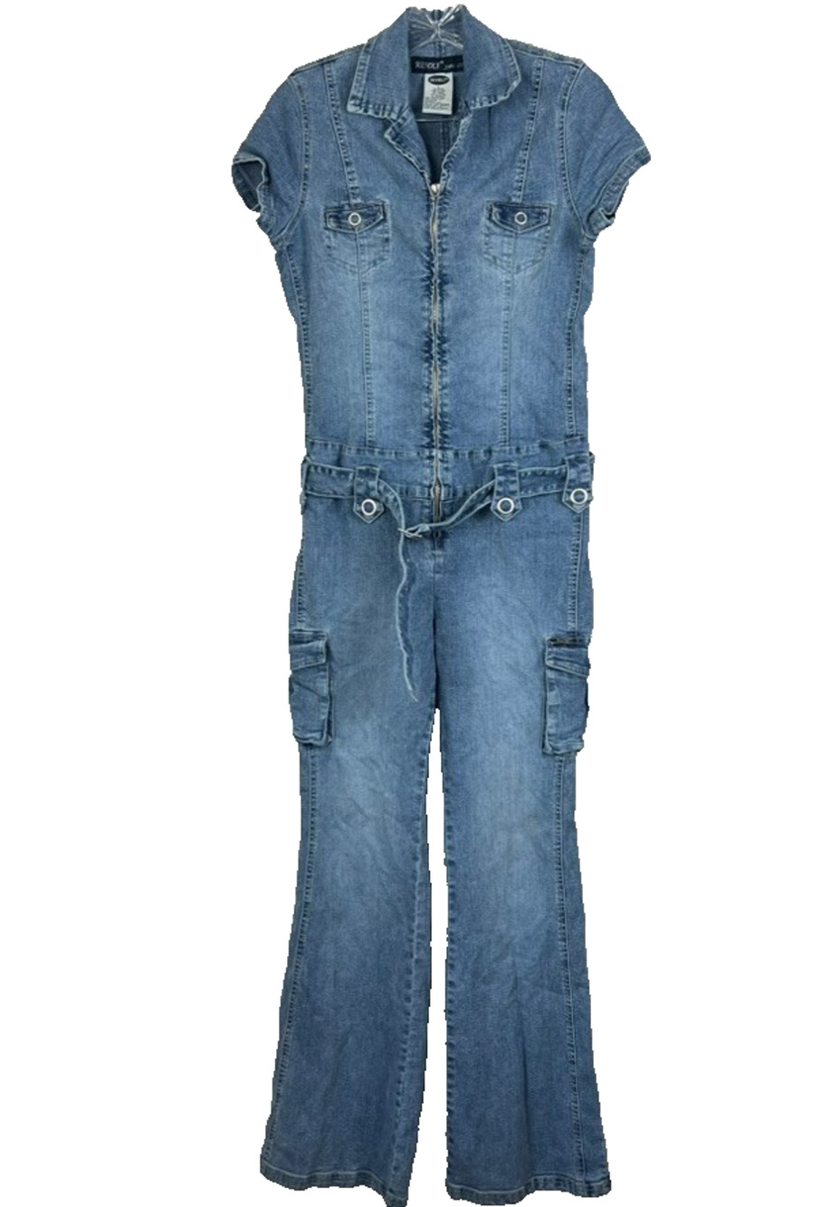 Revolt Women's Size Large Jumpsuit Vintage 90s Denim Western Retro Flare Belted